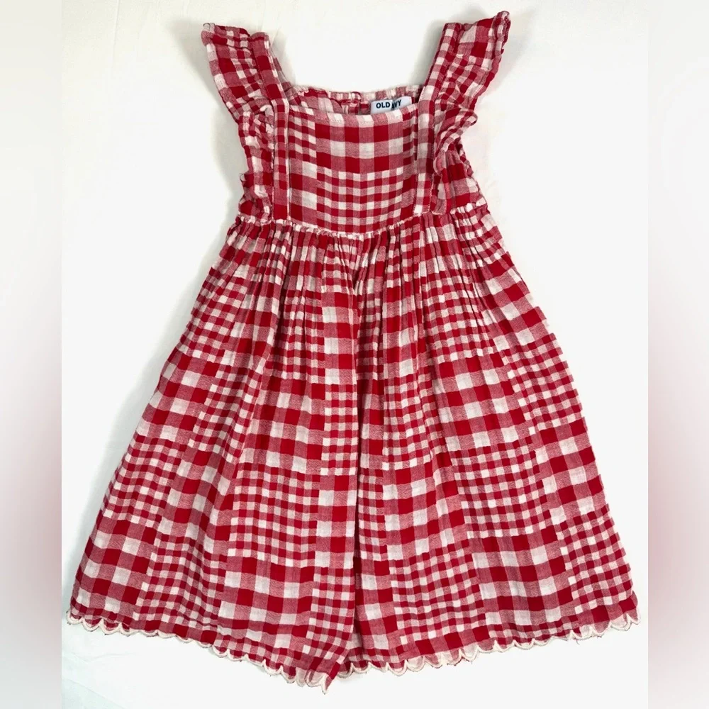 OLD NAVY‎ Girls' Red Gingham Plaid Ruffle Trim Farmhouse Cottagecore Dress 5T